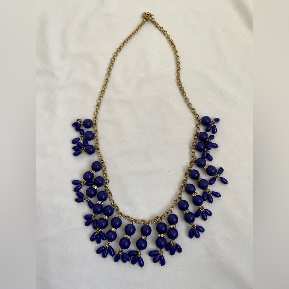 J Crew Blue Beaded Adjustable Statement Necklace - image 1